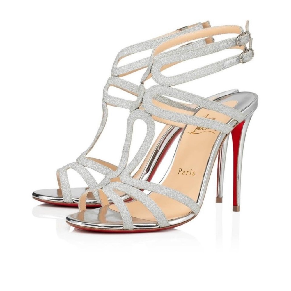 NEW IN BOX Christian Louboutin Renee 100 Glitter Silver 39